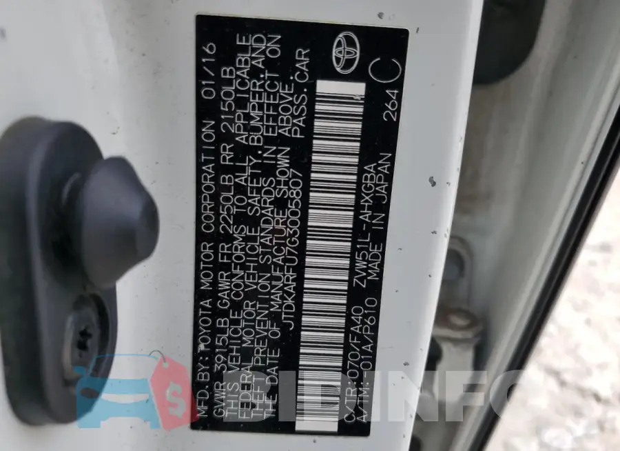 JTDKARFU7G3005807 Photo# 13