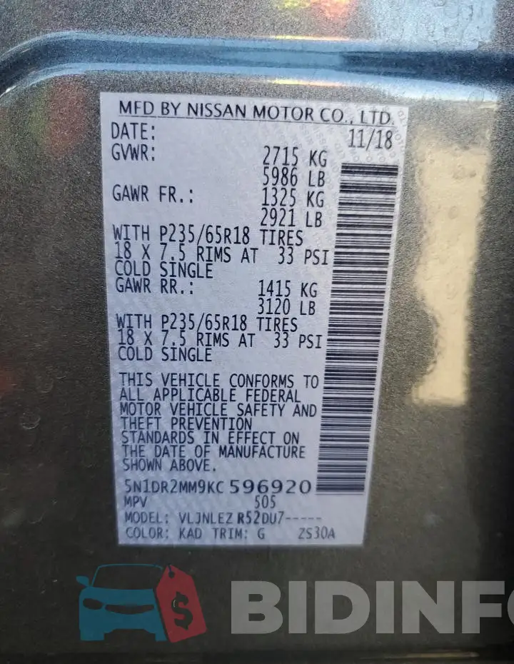 5N1DR2MM9KC596920 Photo# 13