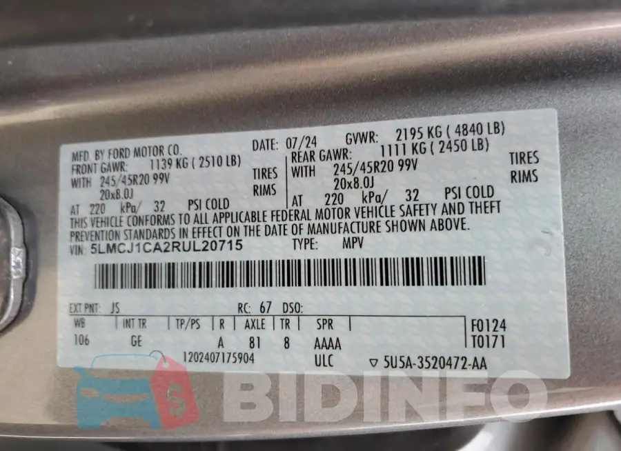 5LMCJ1CA2RUL20715 Photo# 14