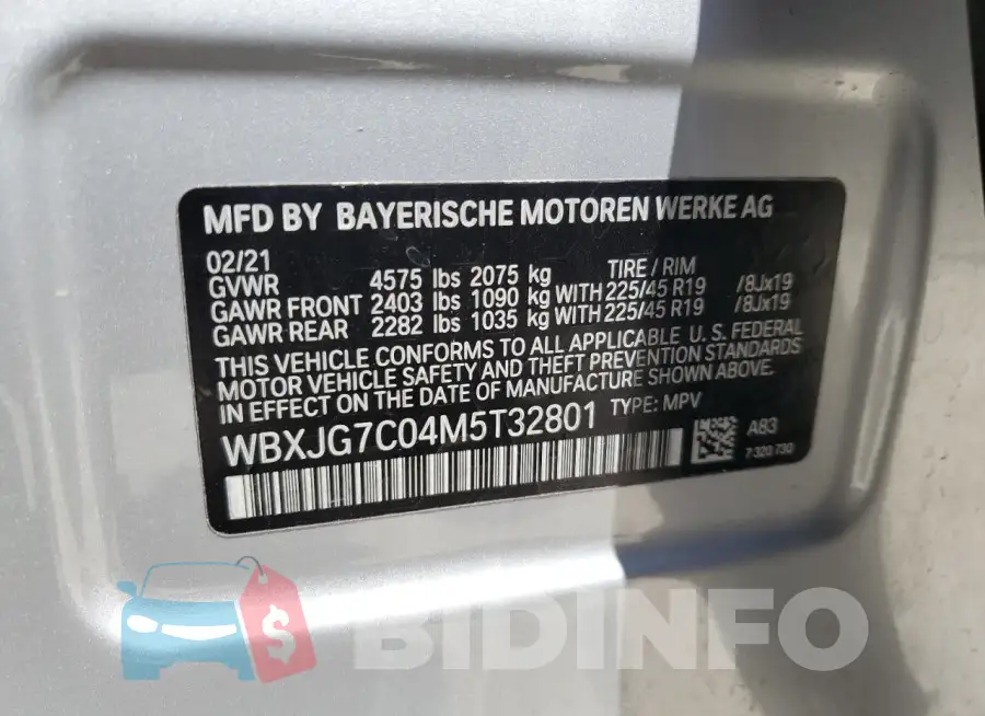 WBXJG7C04M5T32801 Photo# 13