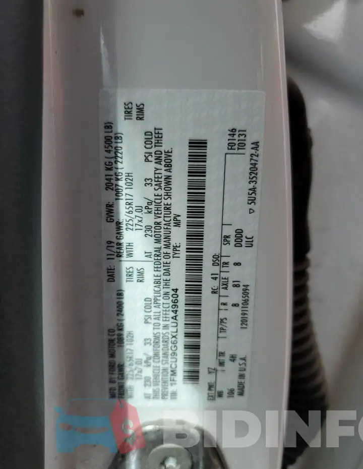 1FMCU9G6XLUA49604 Photo# 13