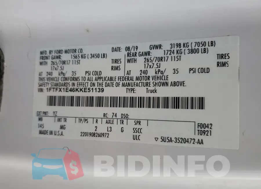 1FTFX1E46KKE51139 Photo# 12