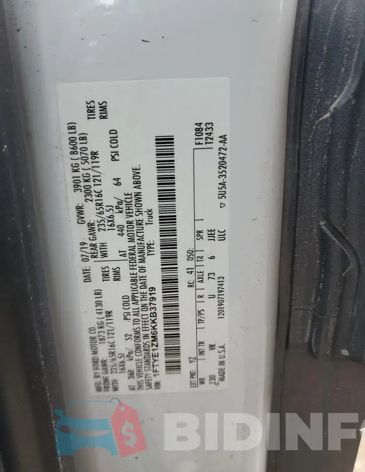 1FTYE1ZM6KKB37919 Photo# 14