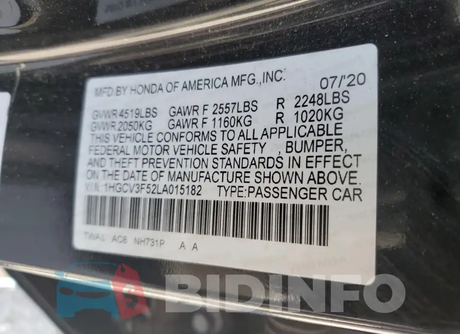 1HGCV3F52LA015182 Photo# 12