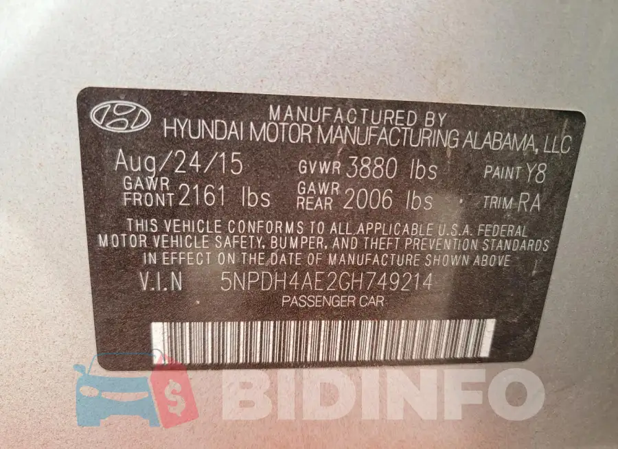 5NPDH4AE2GH749214 Photo# 12
