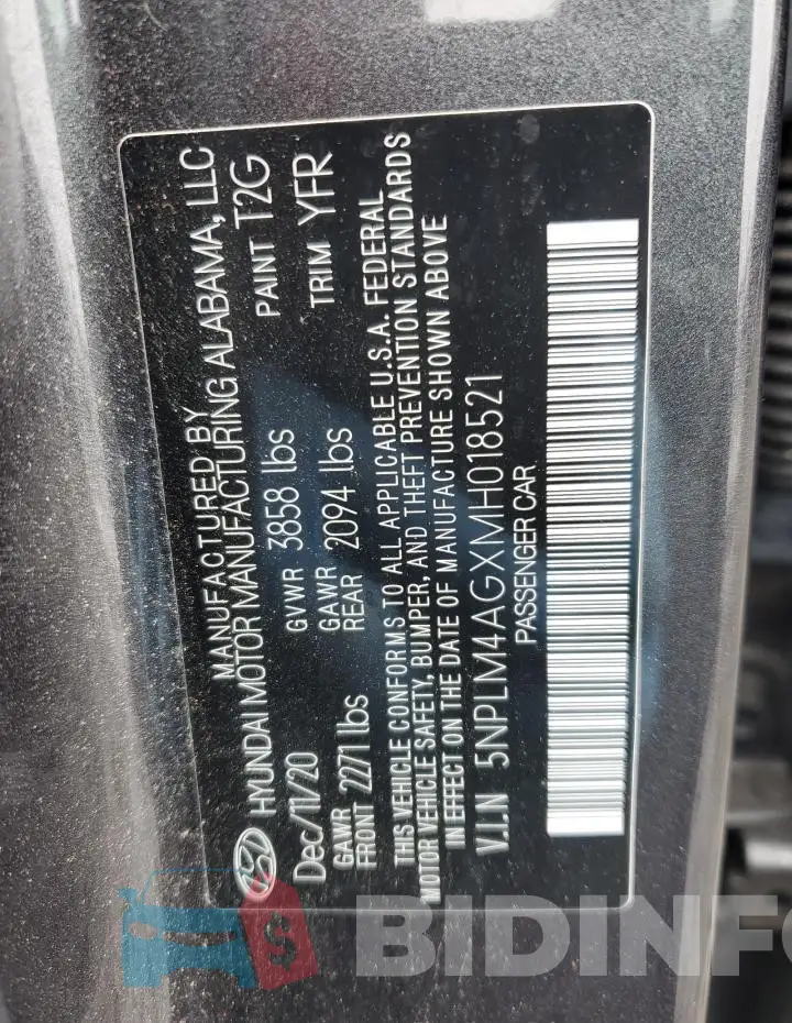 5NPLM4AGXMH018521 Photo# 13