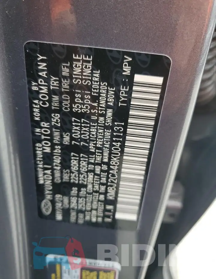 KM8J2CA48KU041131 Photo# 13