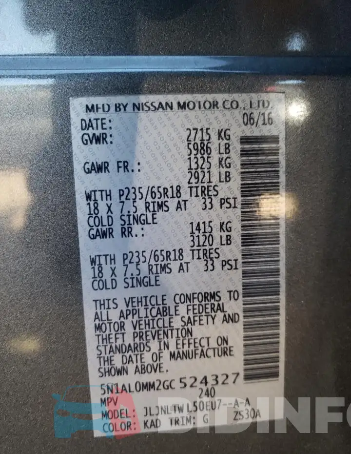 5N1AL0MM2GC524327 Photo# 13