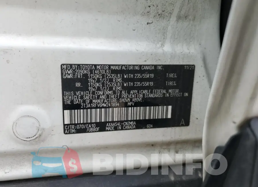 2T3A1RFV6MW241894 Photo# 13