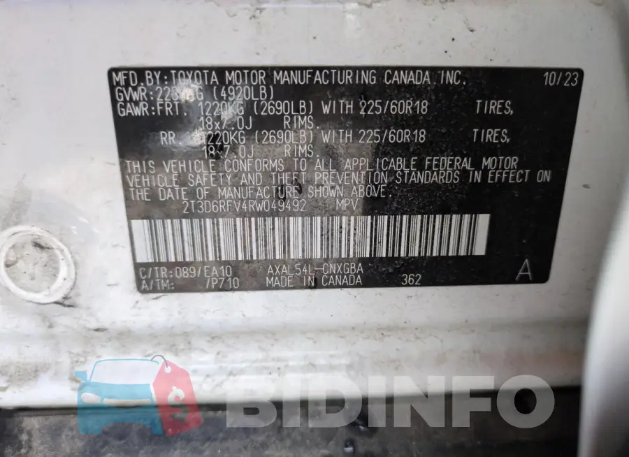 2T3D6RFV4RW049492 Photo# 12