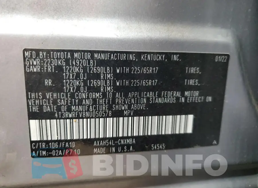 4T3RWRFV8NU050578 Photo# 13