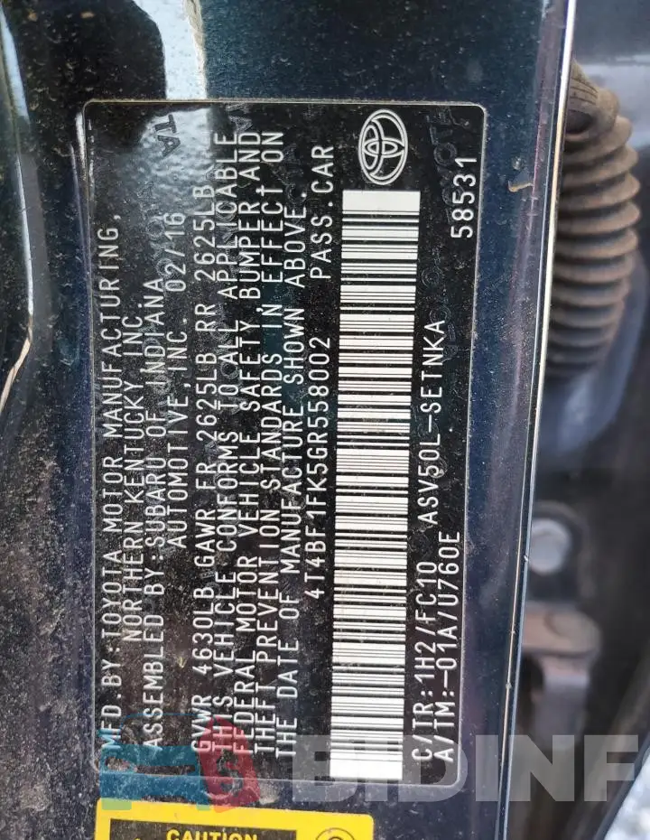 4T4BF1FK5GR558002 Photo# 13