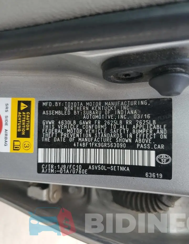 4T4BF1FK9GR563090 Photo# 12