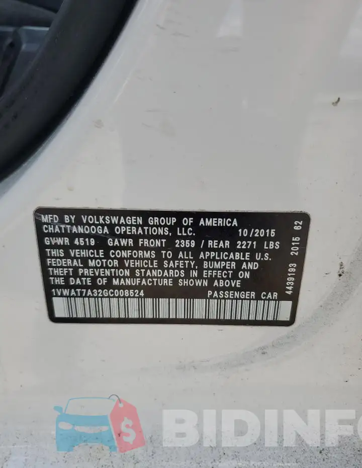 1VWAT7A32GC008524 Photo# 12