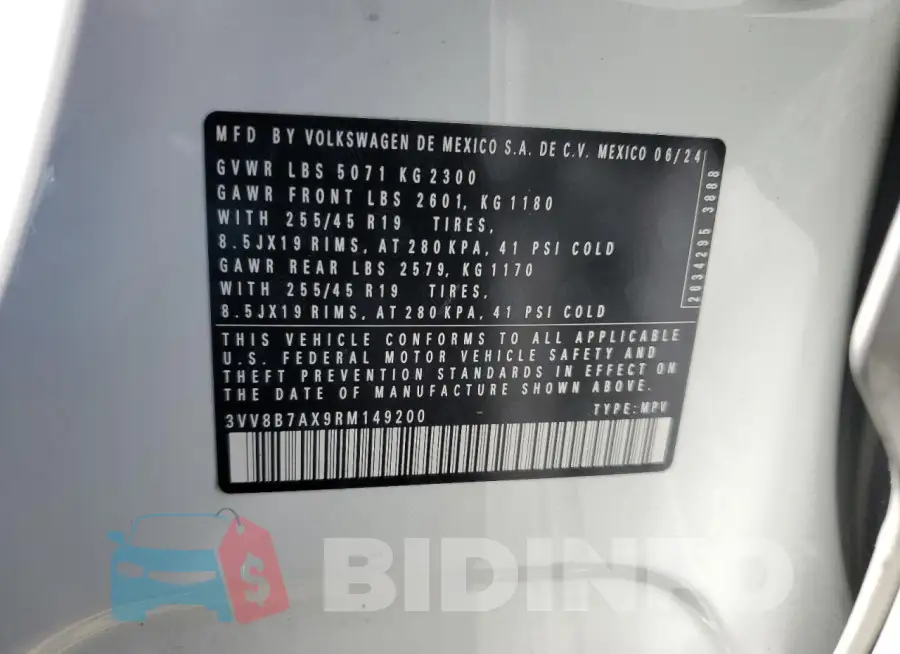 3VV8B7AX9RM149200 Photo# 13