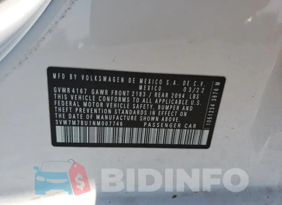 3VW7M7BU1NM007746 Photo# 13