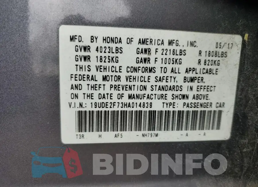 19UDE2F73HA014839 Photo# 13