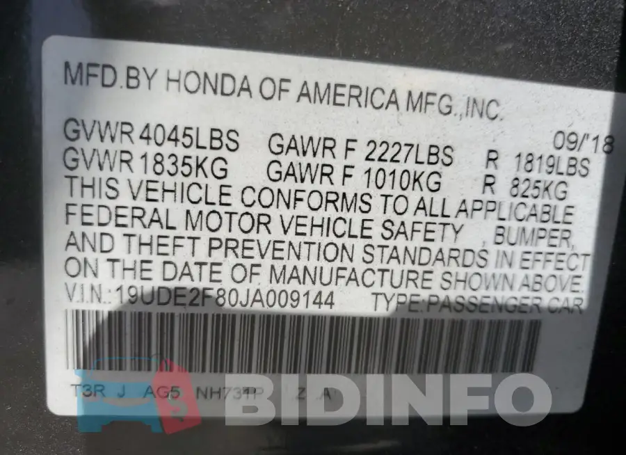 19UDE2F80JA009144 Photo# 13