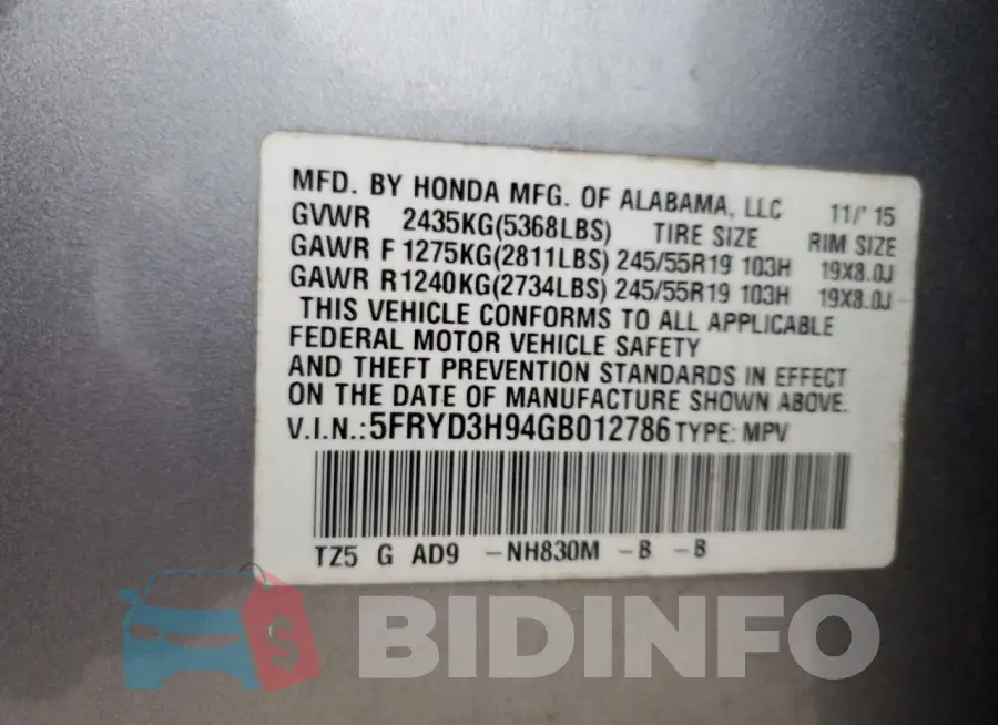 5FRYD3H94GB012786 Photo# 13