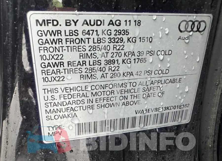 WA1EVBF13KD018162 Photo# 10