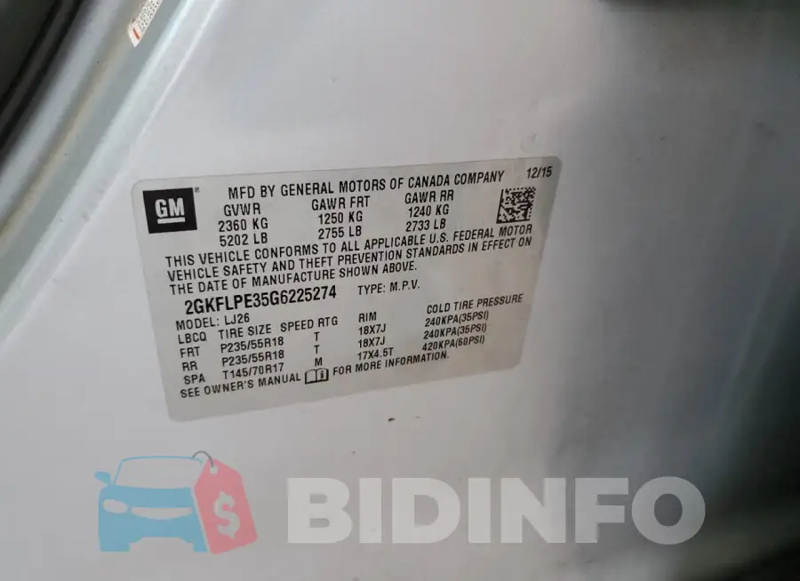 2GKFLPE35G6225274 Photo# 13