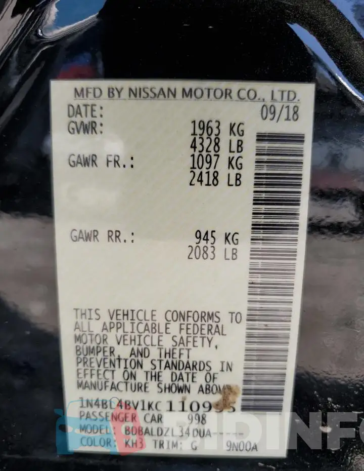 1N4BL4BV1KC110935 Photo# 12