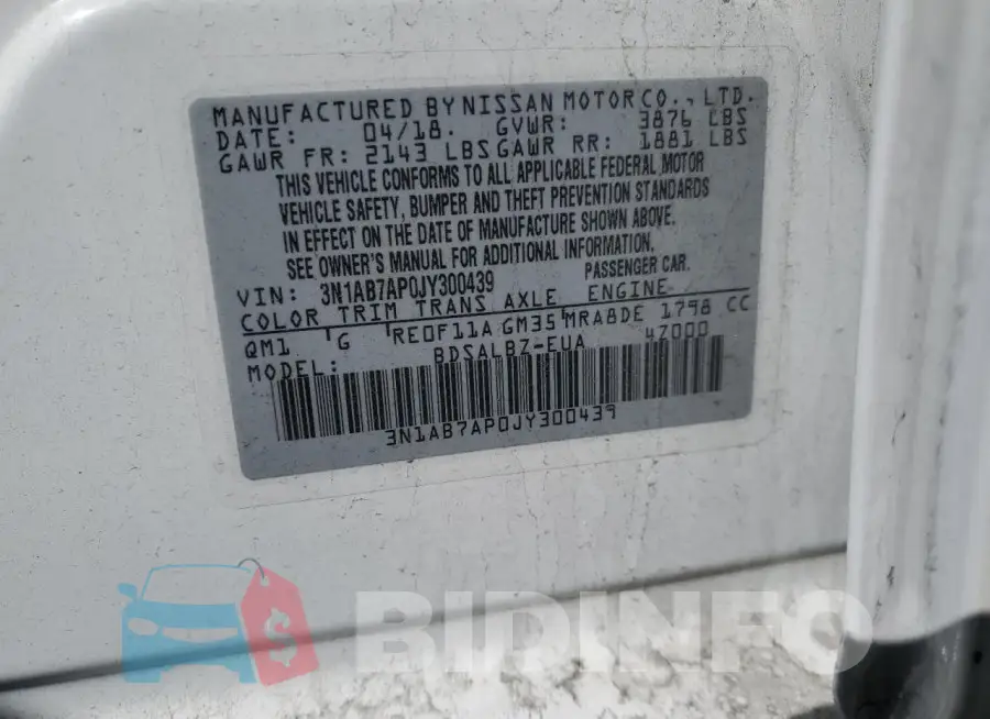 3N1AB7AP0JY300439 Photo# 12