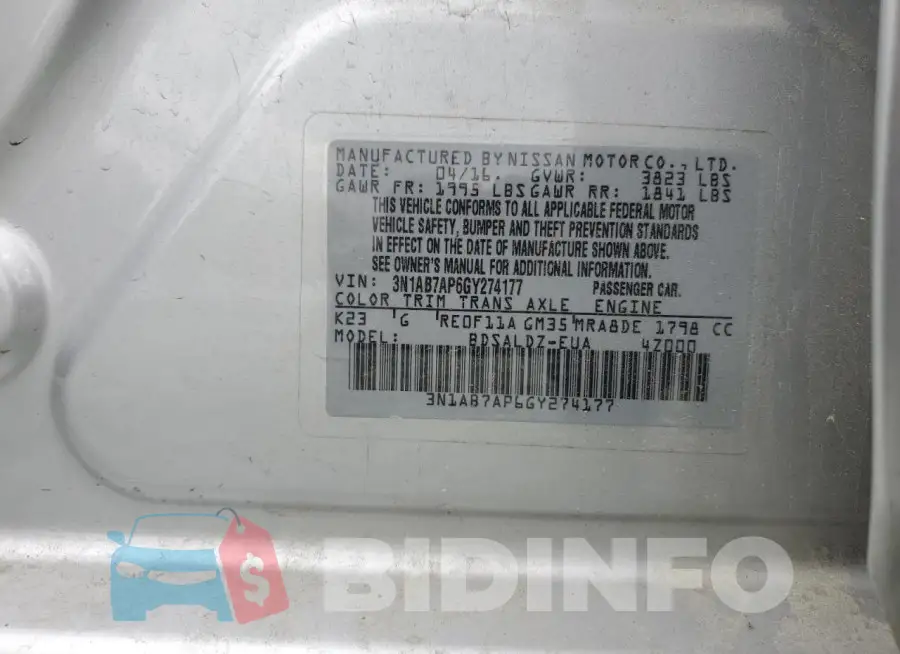 3N1AB7AP6GY274177 Photo# 12