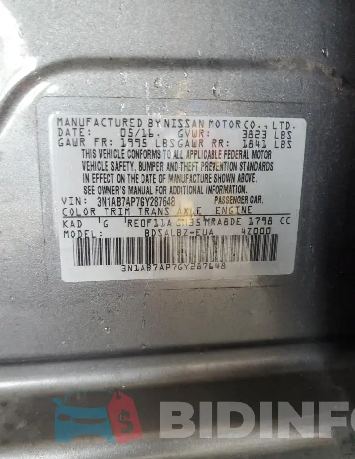 3N1AB7AP7GY287648 Photo# 12
