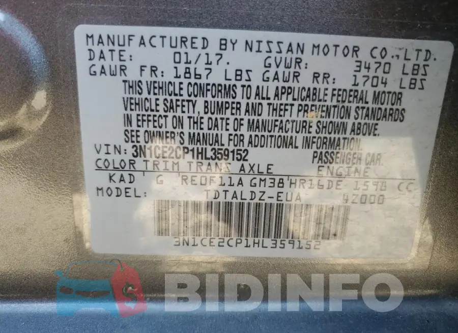 3N1CE2CP1HL359152 Photo# 12