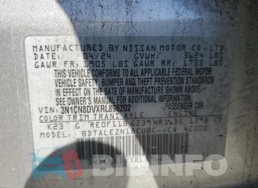 3N1CN8DVXRL896202 Photo# 12