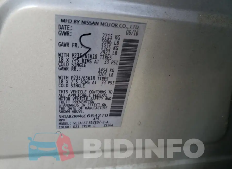 5N1AR2MN4GC664270 Photo# 13