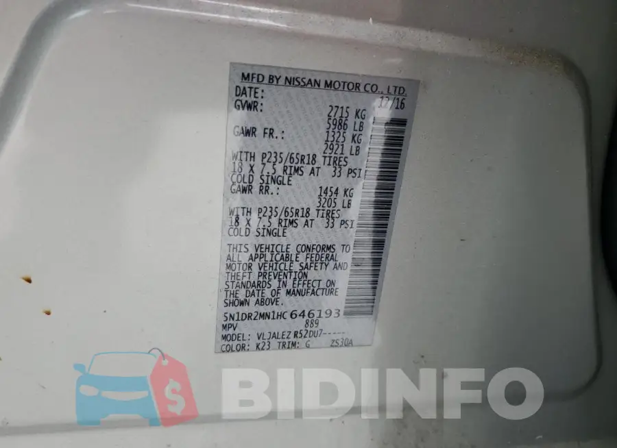 5N1DR2MN1HC646193 Photo# 13