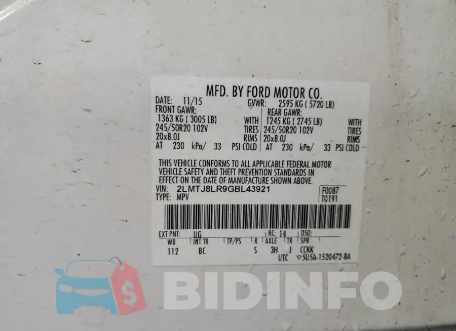 2LMTJ8LR9GBL43921 Photo# 13