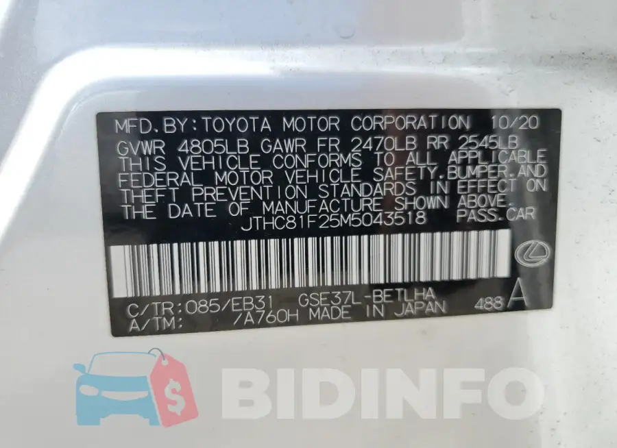 JTHC81F25M5043518 Photo# 12