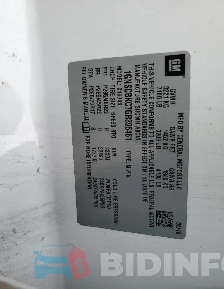 1GNSCBKC7GR396461 Photo# 14
