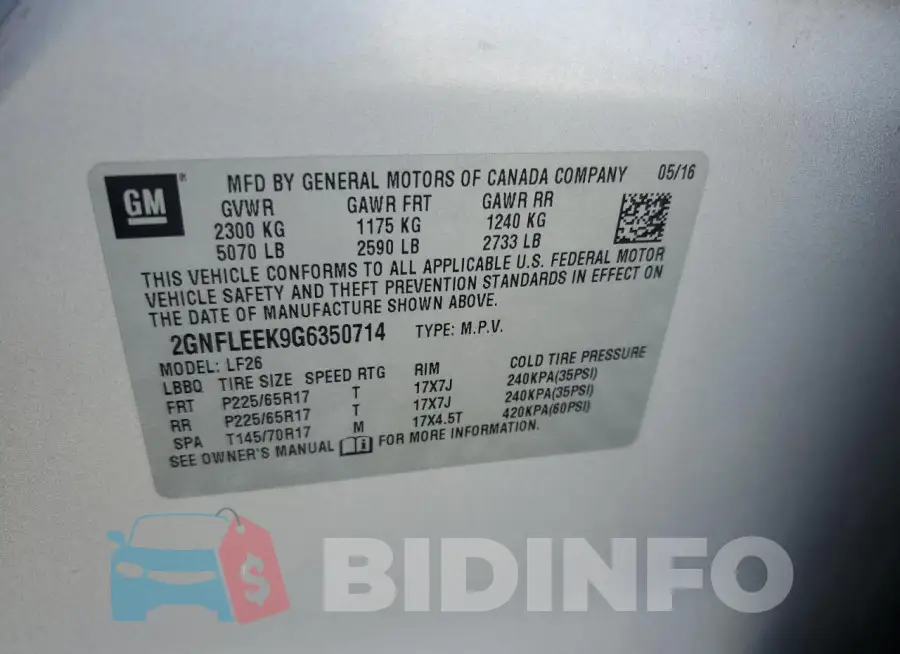 2GNFLEEK9G6350714 Photo# 13