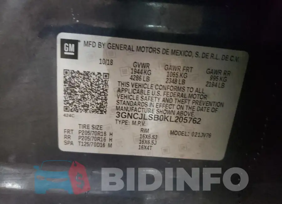 3GNCJLSB0KL205762 Photo# 13