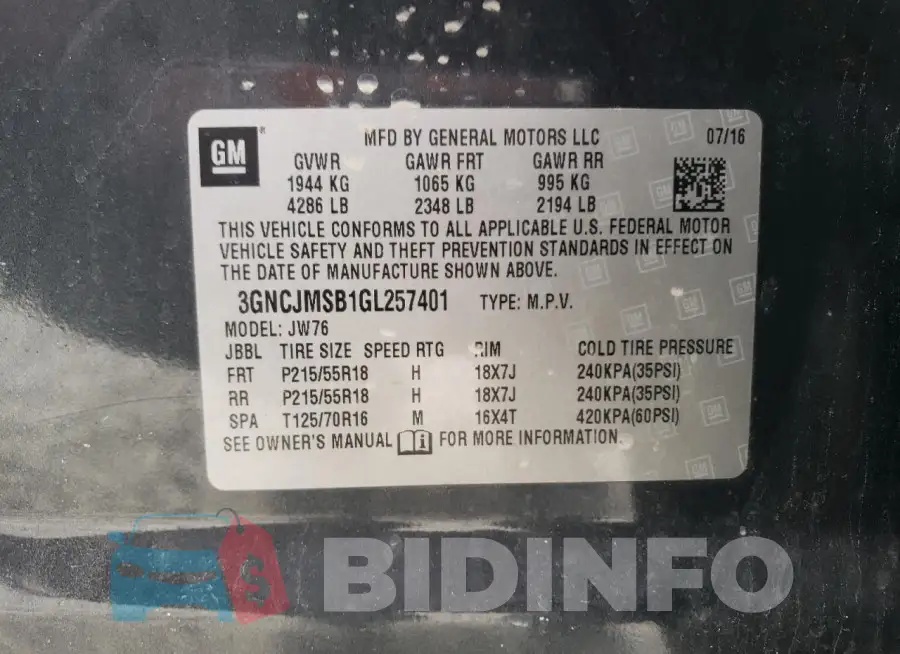 3GNCJMSB1GL257401 Photo# 13