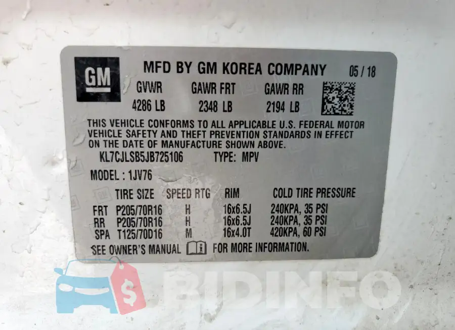 KL7CJLSB5JB725106 Photo# 13
