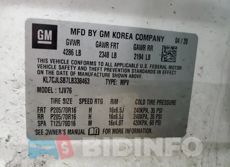 KL7CJLSB7LB338463 Photo# 13