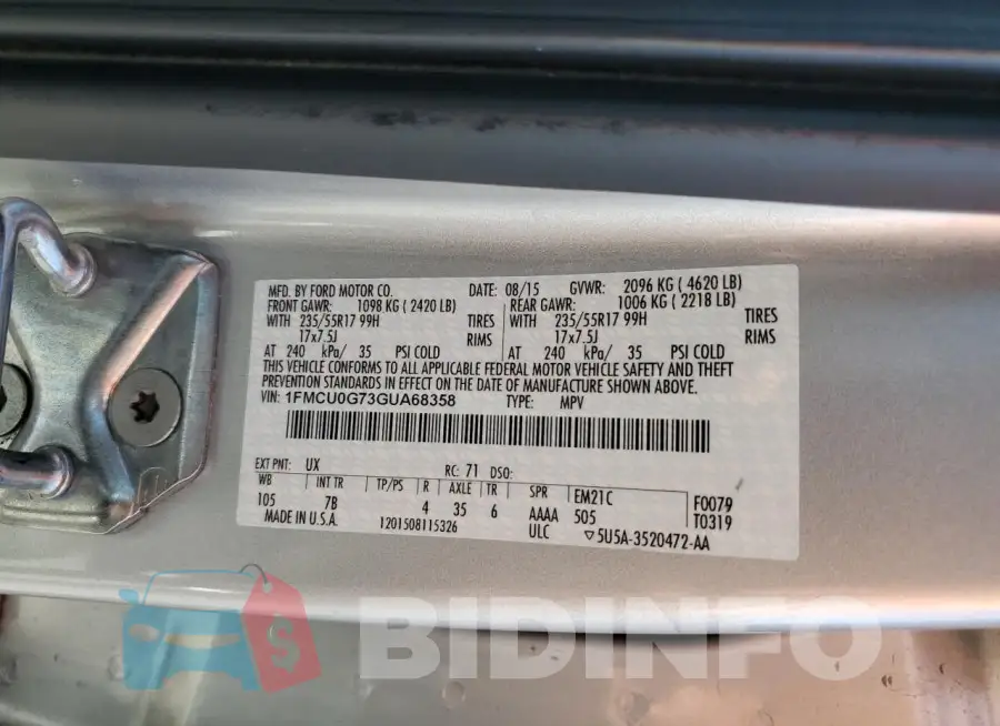 1FMCU0G73GUA68358 Photo# 13