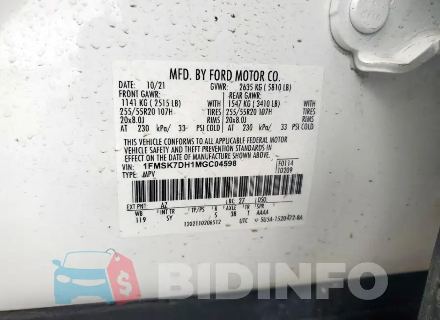 1FMSK7DH1MGC04598 Photo# 13