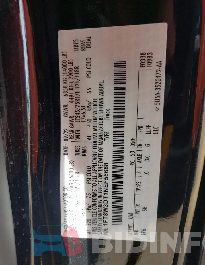 1FT8W3DT1NEF56688 Photo# 13