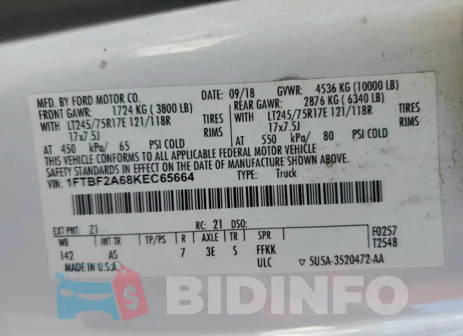 1FTBF2A68KEC65664 Photo# 12