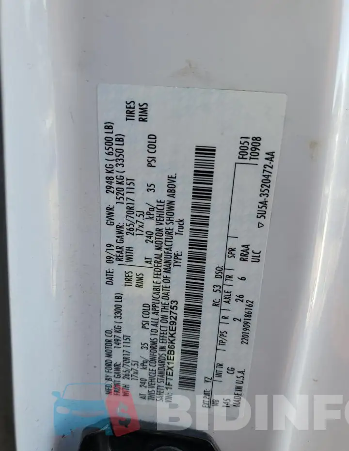 1FTEX1EB6KKE92753 Photo# 12