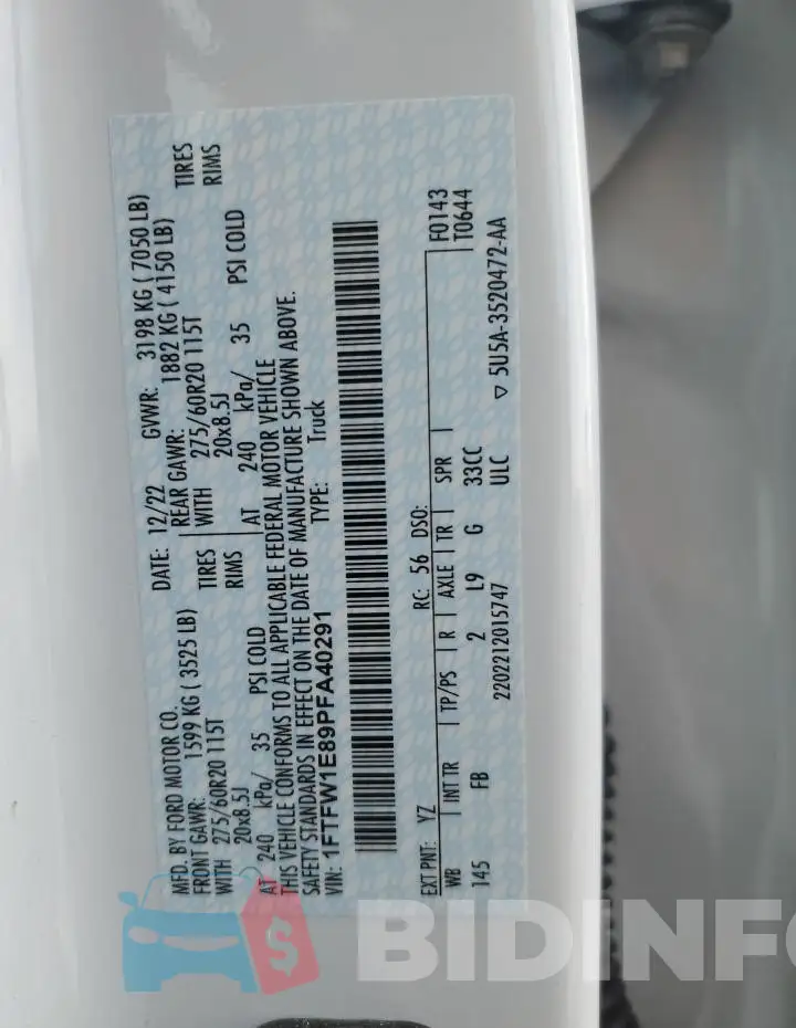 1FTFW1E89PFA40291 Photo# 12