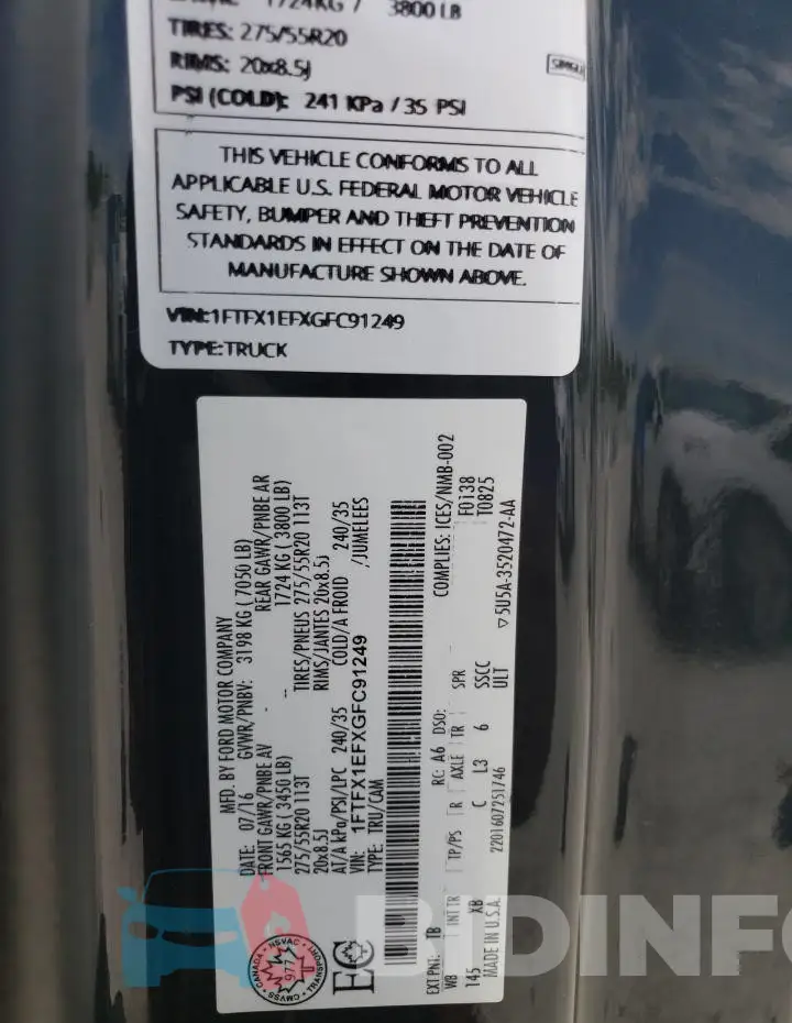 1FTFX1EFXGFC91249 Photo# 12
