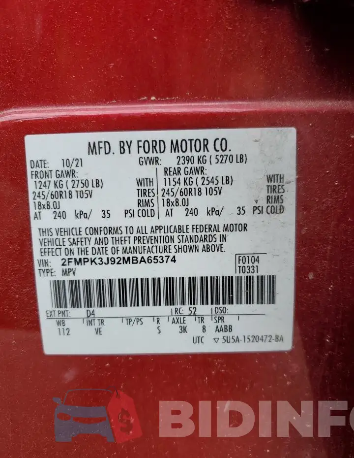 2FMPK3J92MBA65374 Photo# 13