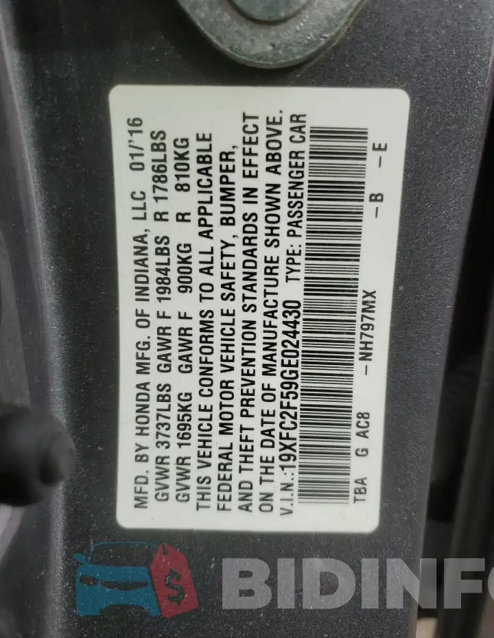 19XFC2F59GE024430 Photo# 12